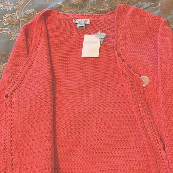 Pointelle Cardigan Sweater by Talbots Collection in Light Peach Color - Picture 3 of 3